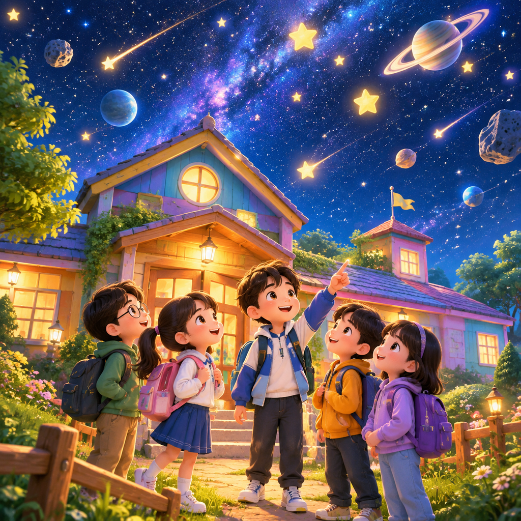校园夜空与学生的 AI 视觉